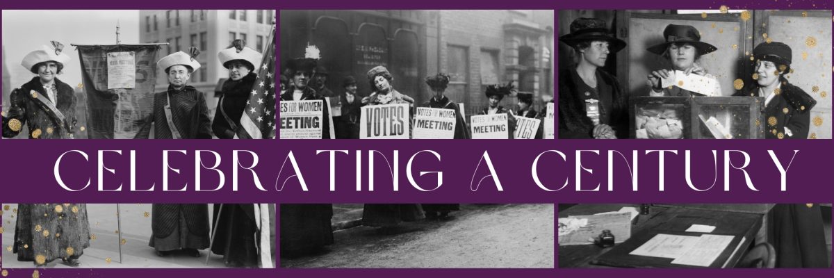 Set of historical photos of women marching and organizing for the right to vote.